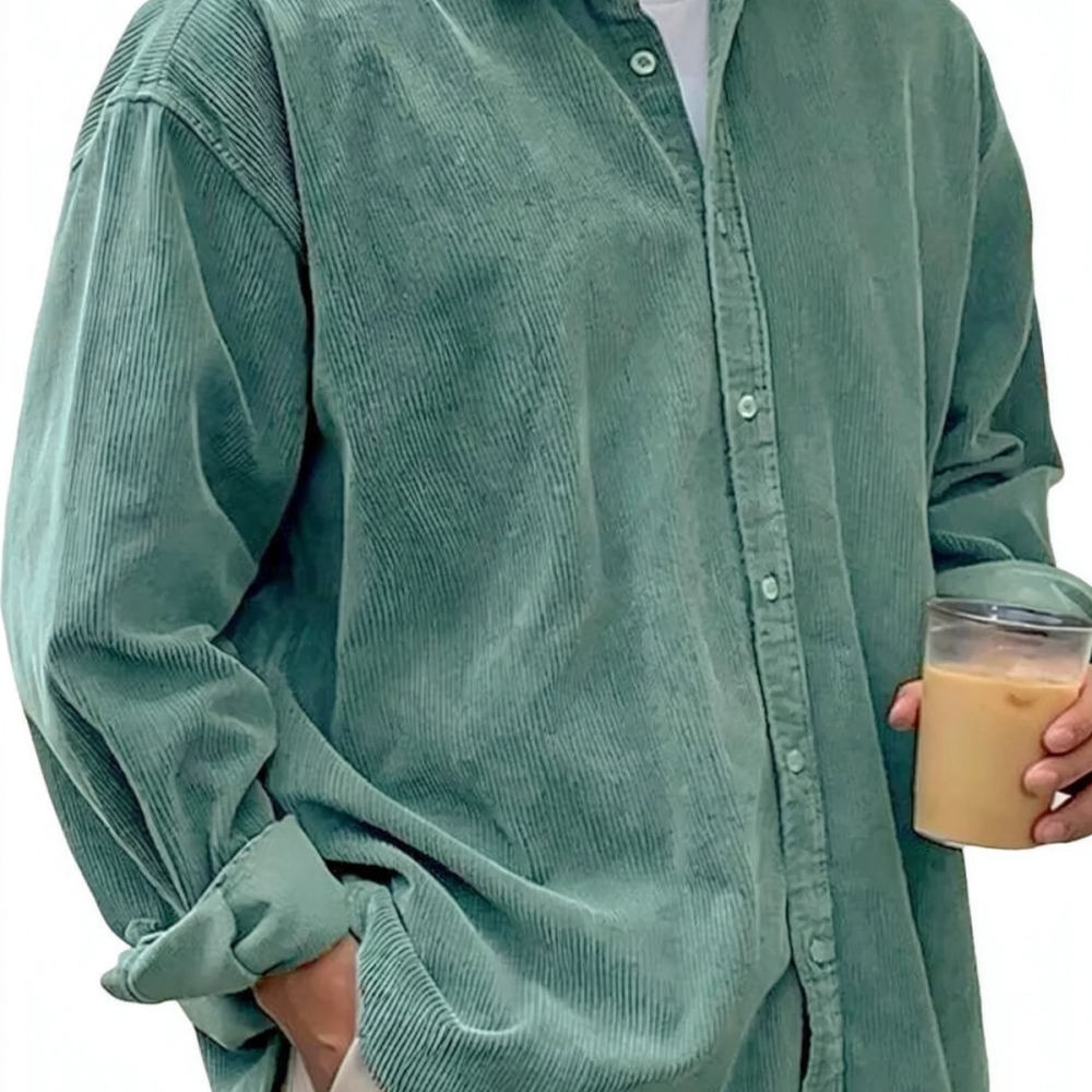 Corduroy Button Up Shirt Men - メンズ コーデュロイシャツ 長袖 カジュアル ゆったりとしたシルエット ボタンダウンシャツ
