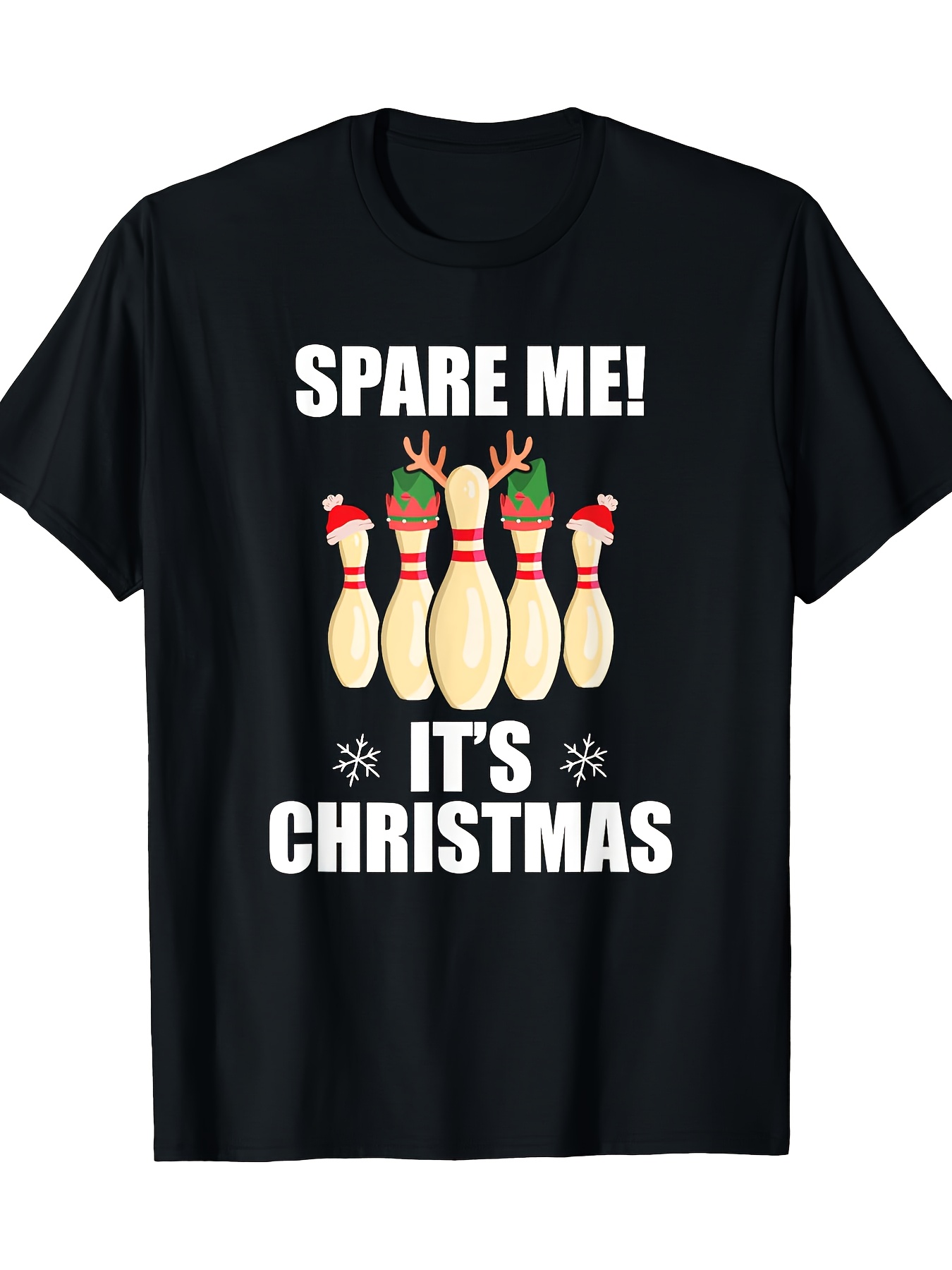 Short Sleeve Bowling Shirt Retro - メンズ ブラック クリスマス ボウリング T シャツ