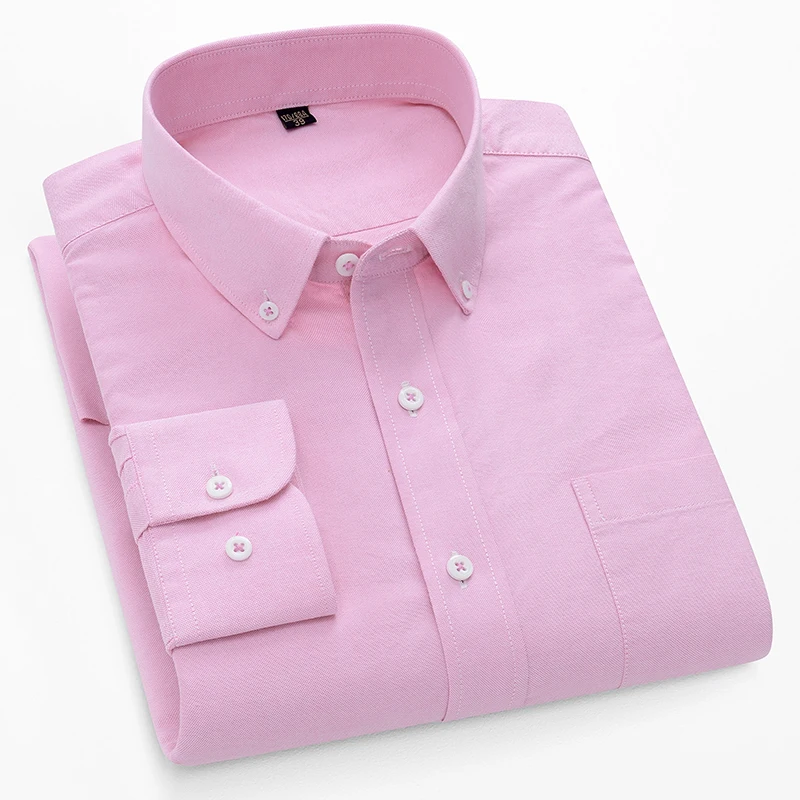Oxford Cotton Casual Shirt Business - メンズ用、100％コットンオックスフォード生地の長袖シャツ。スリムフィット、シンプルなデザイン、シングルポケット、ビジネスシーンやオフィスに最適な白いシャツ。