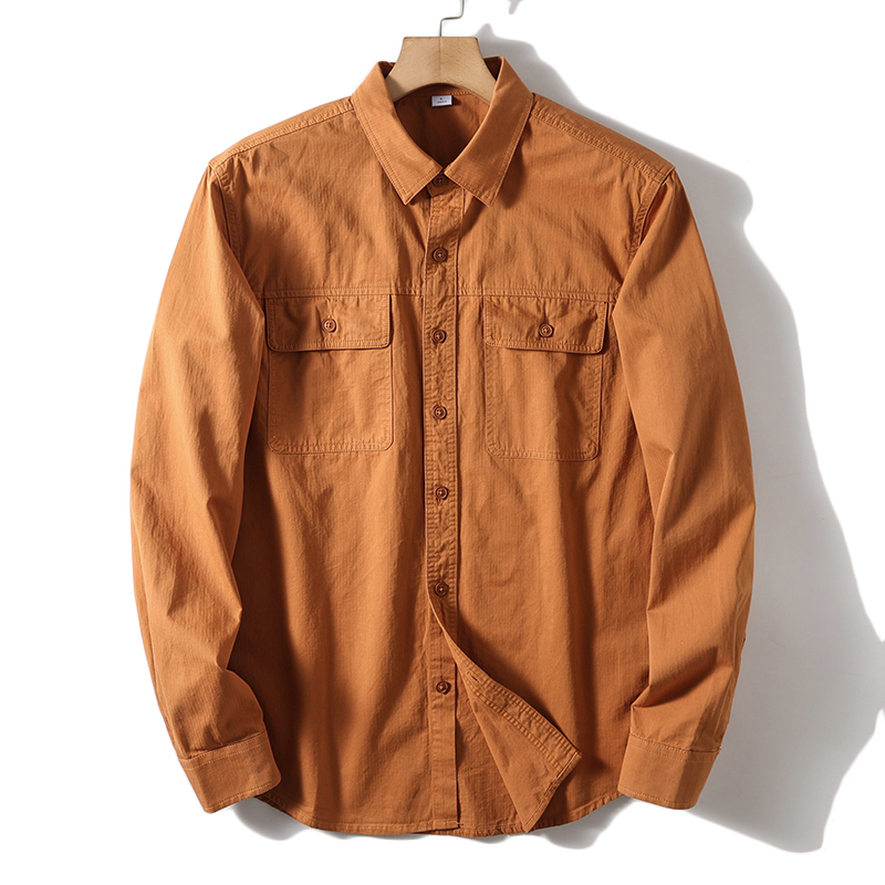Oxford Cotton Casual Shirt Business - 単色長袖シャツ,ビジネスファッション,カジュアル,すべての綿,レトロなスタイル,作業服,ハイエンド,ダブルポケット,新しい