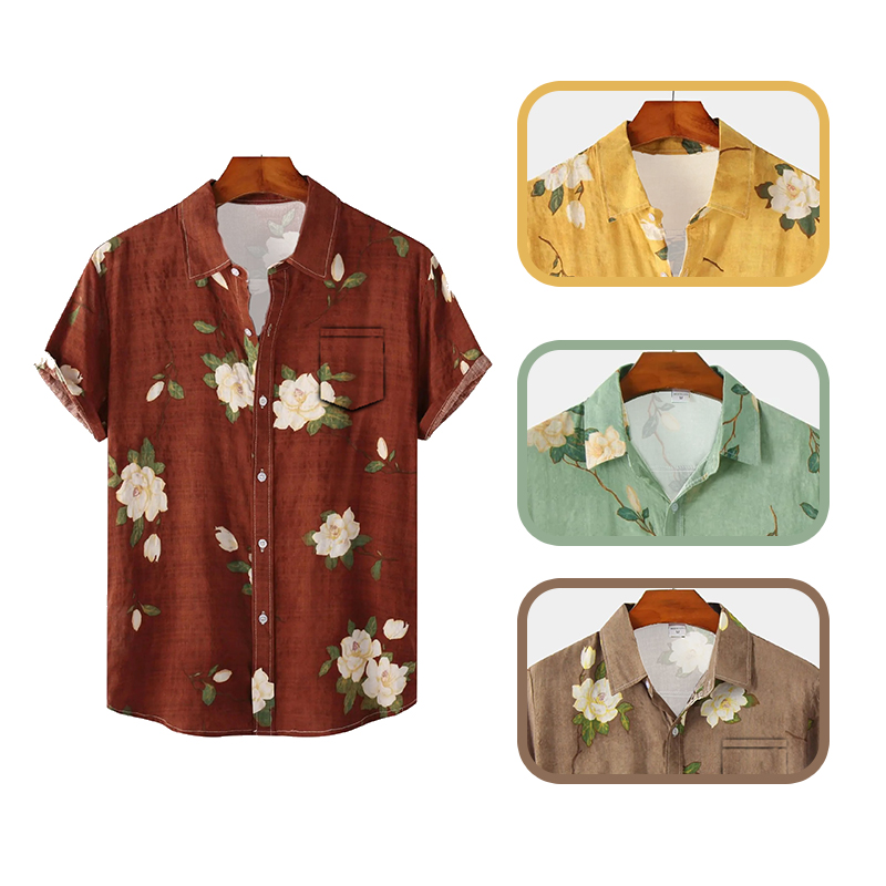 男性と女性のための半袖Tシャツ,緑の花柄の服,だぶだぶ,ヴィ - Vintage Hawaiian Floral Shirt のレビューと価格