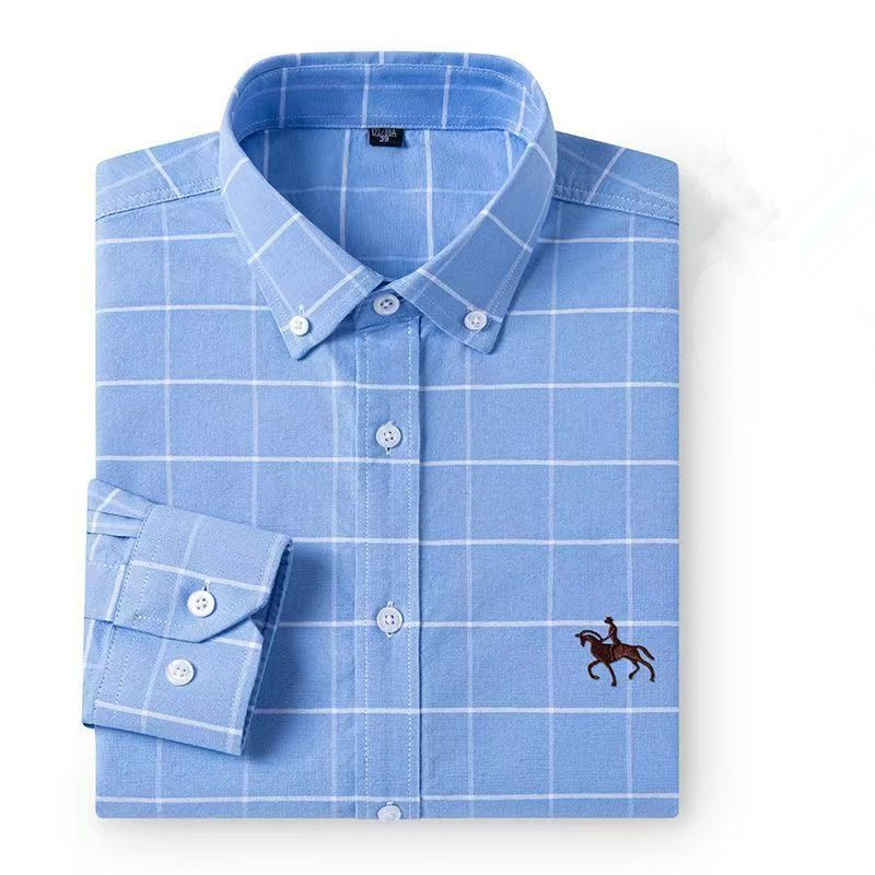 綿100％、メンズ・オックスフォードシャツ、長袖、馬の刺繍入 - Oxford Cotton Casual Shirt Business のレビューと価格