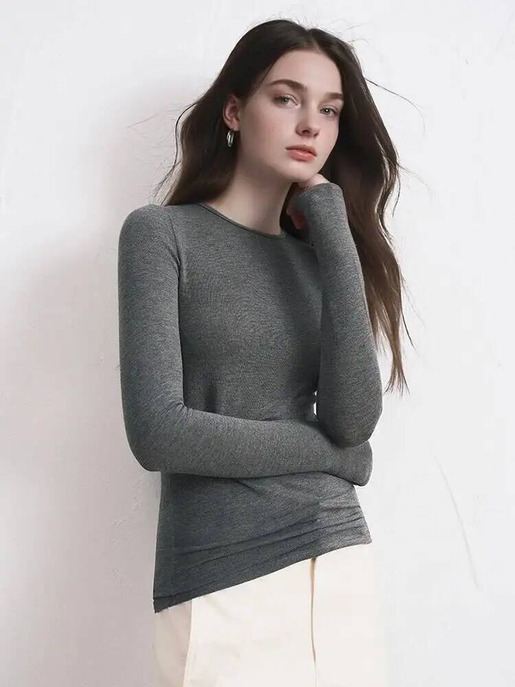 レディースカシミヤ混紡長袖トップス 秋冬用 ソフトモーダルス - T-Shirts のレビューと価格