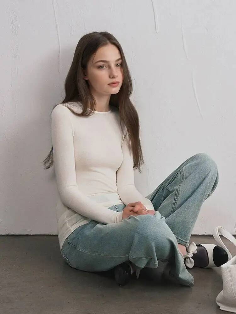 レディースカシミヤ混紡長袖トップス 秋冬用 ソフトモーダルス - T-Shirts のレビューと価格